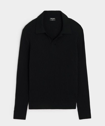 Silk-Cashmere Ribbed Montauk Sweater Polo - Black