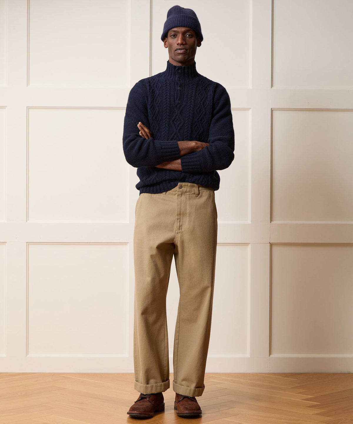 TS x Inis Meáin 50-Year Aran Mockneck Sweater - Navy