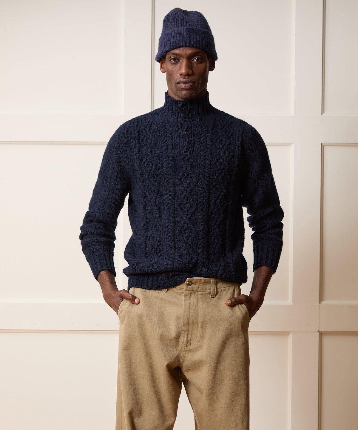 TS x Inis Meáin 50-Year Aran Mockneck Sweater - Navy