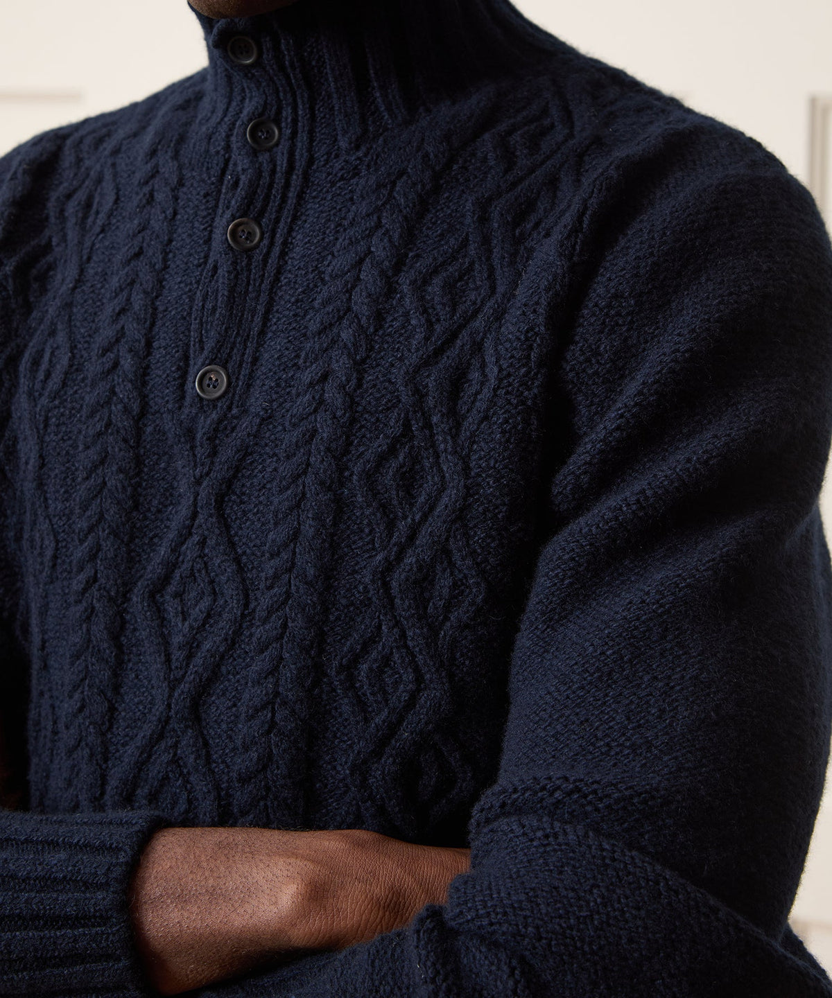 TS x Inis Meáin 50-Year Aran Mockneck Sweater - Navy