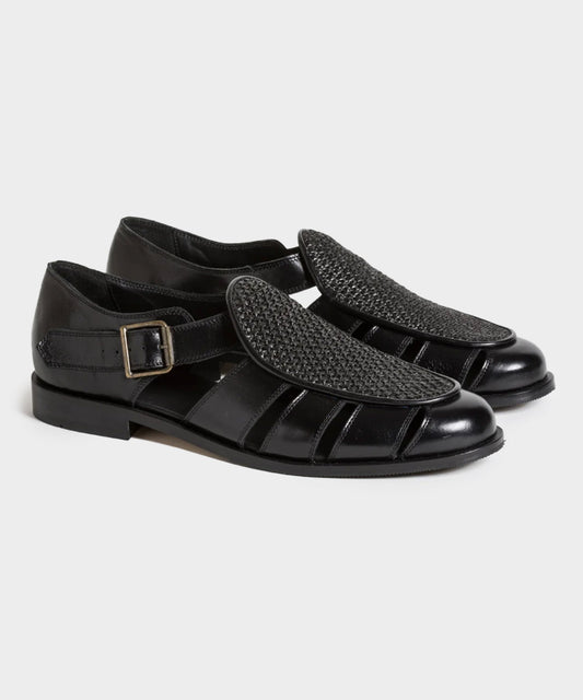 Jacques Solovière Franck Raffia Fisherman Sandal - Black