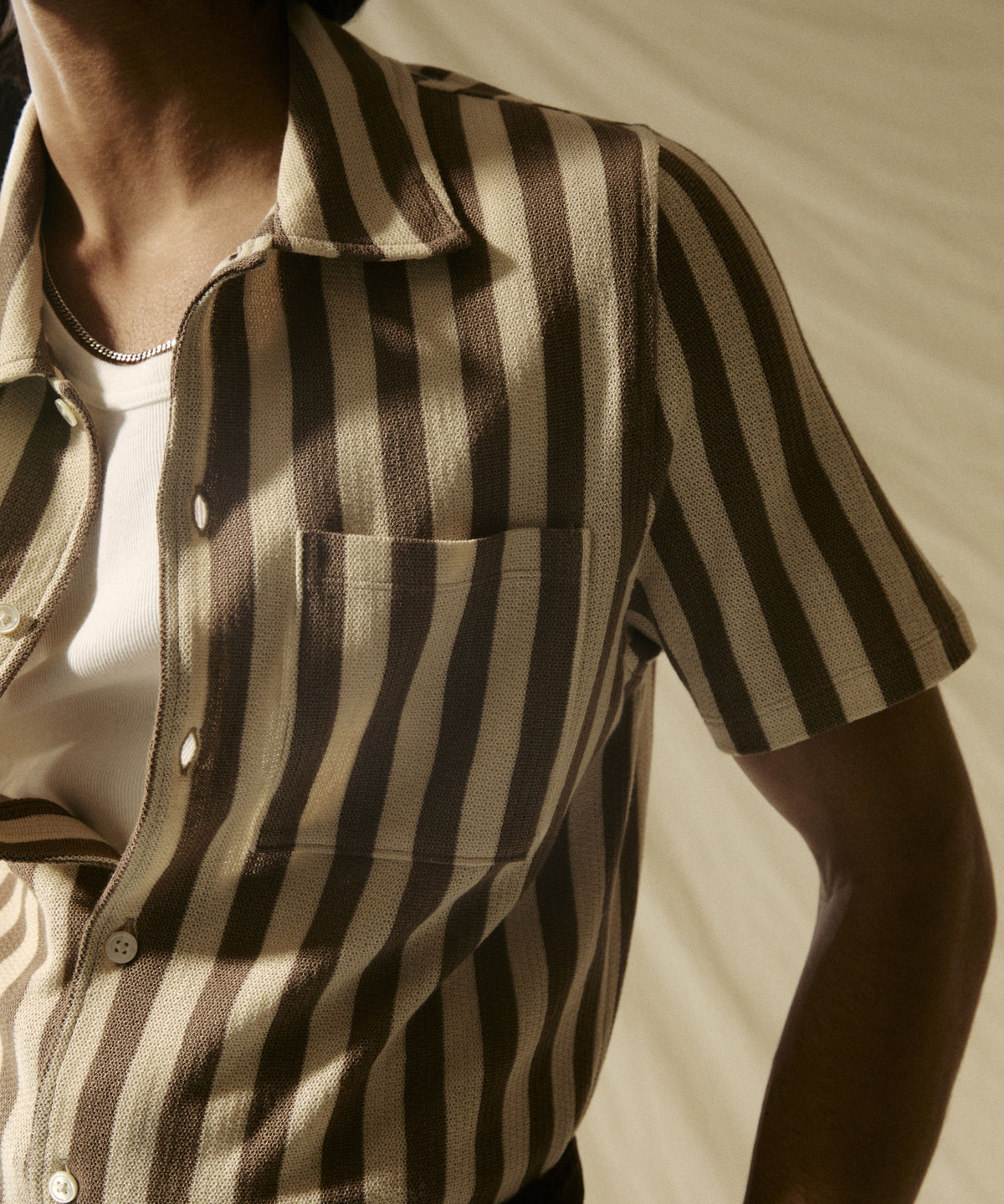 Linen-Cotton Knit Shirt - Tan