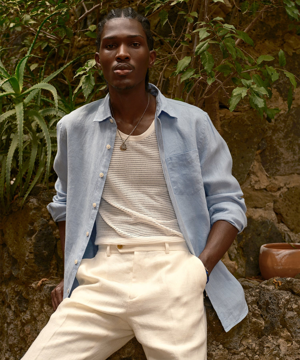Sea Soft Irish Linen Point Collar Shirt - Blue Tide