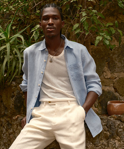 Sea Soft Irish Linen Point Collar Shirt - Blue Tide
