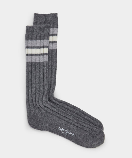Cashmere Striped Sock - Charcoal Heather