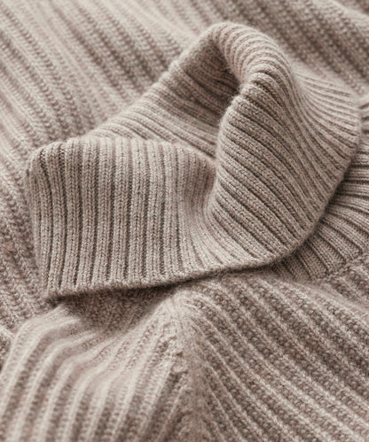 Fisherman Stitch Ribbed Turtleneck - Desert Beige