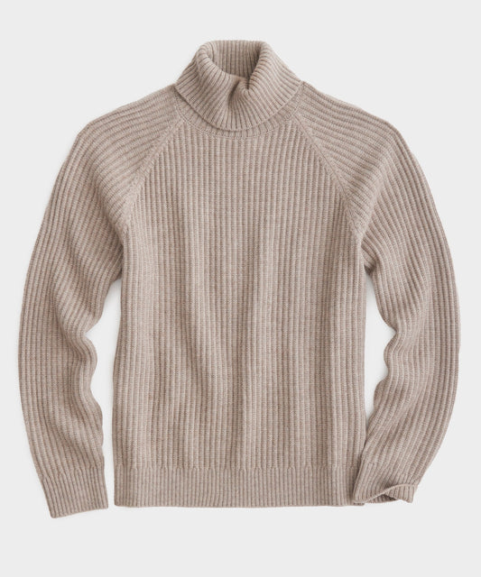 Fisherman Stitch Ribbed Turtleneck - Desert Beige