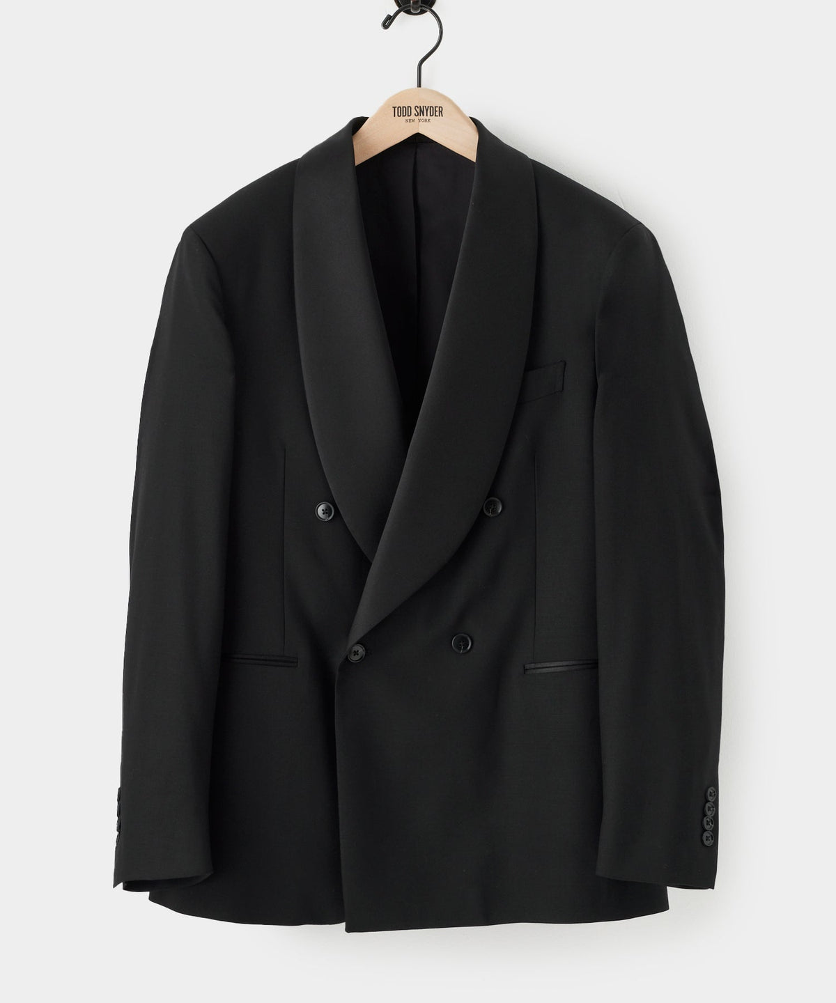Italian Wool Double-Breasted Shawl Tuxedo Jacket - Black