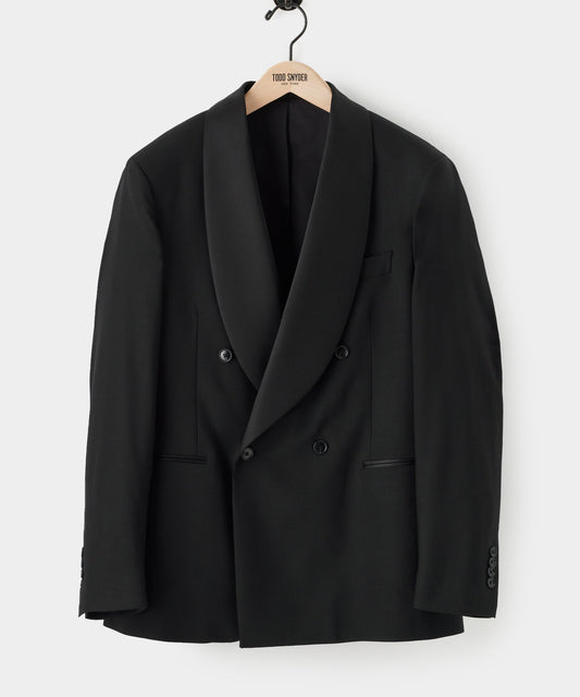 Italian Wool Double-Breasted Shawl Tuxedo Jacket - Black