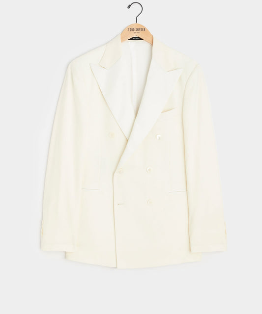 Italian Wool Double-Breasted Tuxedo Jacket - Ivory