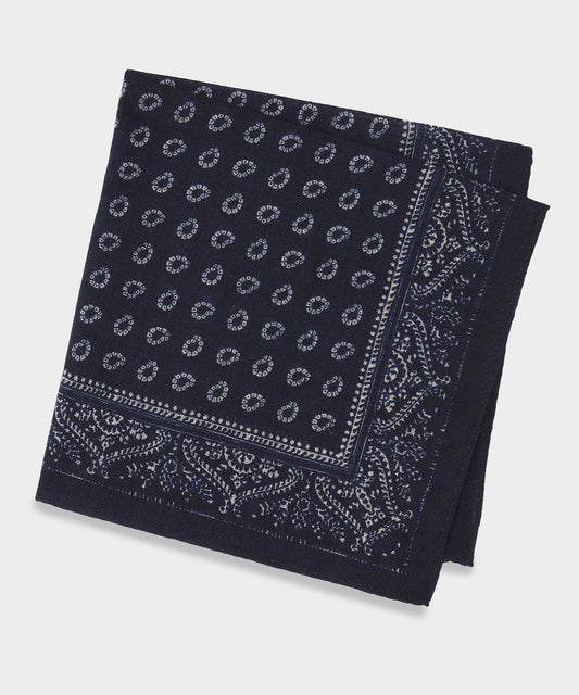 Italian Paisley Bandana Pocket Square - Navy