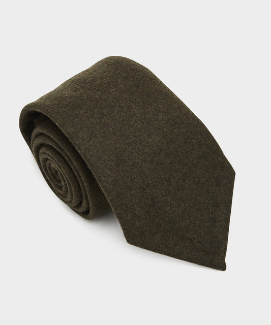 Italian Wool Flannel Tie - Olive