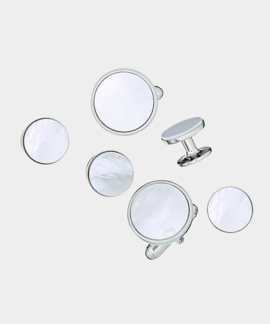 Jan Leslie Link Up Circle Cufflinks and Tuxedo Studs - White