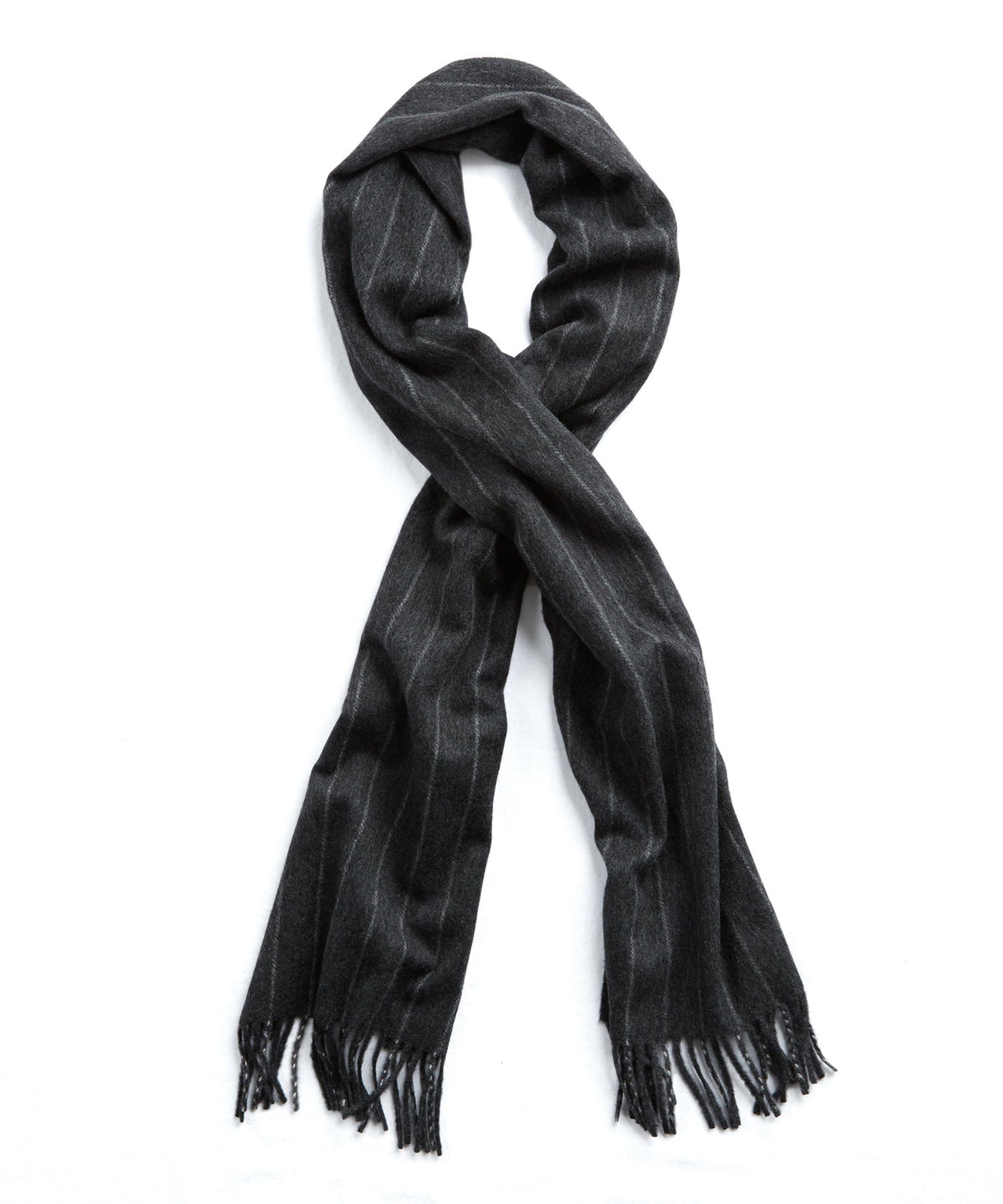Joshua Ellis Charcoal Chalkstripe Cashmere Scarf - Charcoal