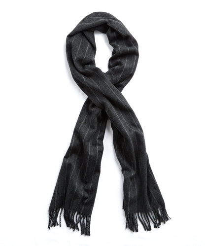 Joshua Ellis Charcoal Chalkstripe Cashmere Scarf - Charcoal