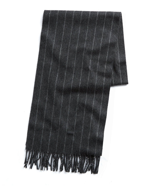 Joshua Ellis Charcoal Chalkstripe Cashmere Scarf - Charcoal