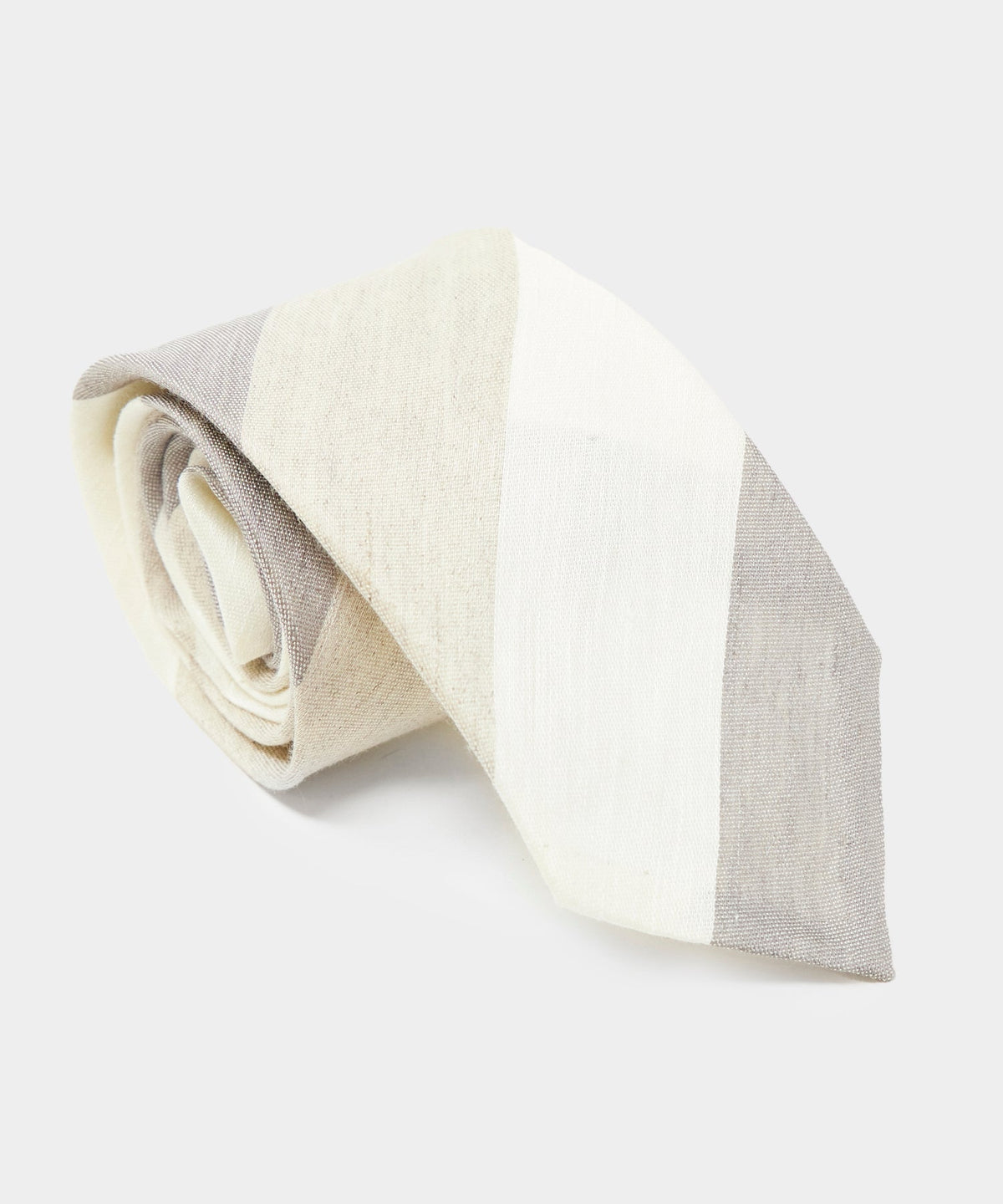 Linen Silk Bar Stripe Tie - Cream