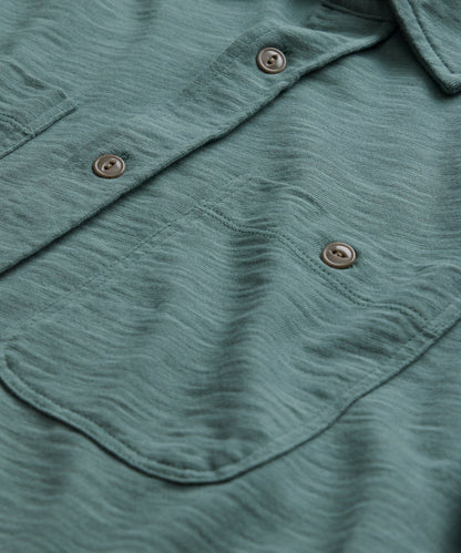 Long-Sleeve Slub Jersey Camp Shirt - Green Pewter