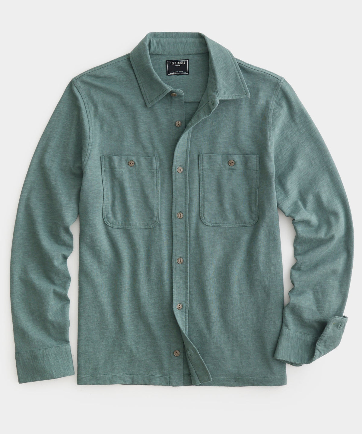 Long-Sleeve Slub Jersey Camp Shirt - Green Pewter
