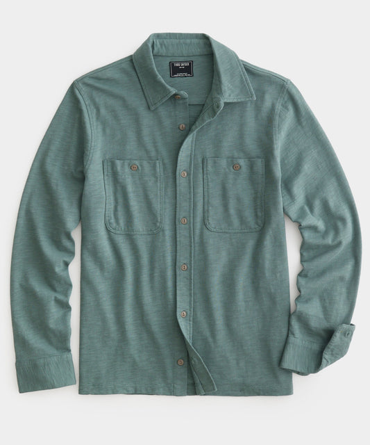 Long-Sleeve Slub Jersey Camp Shirt - Green Pewter
