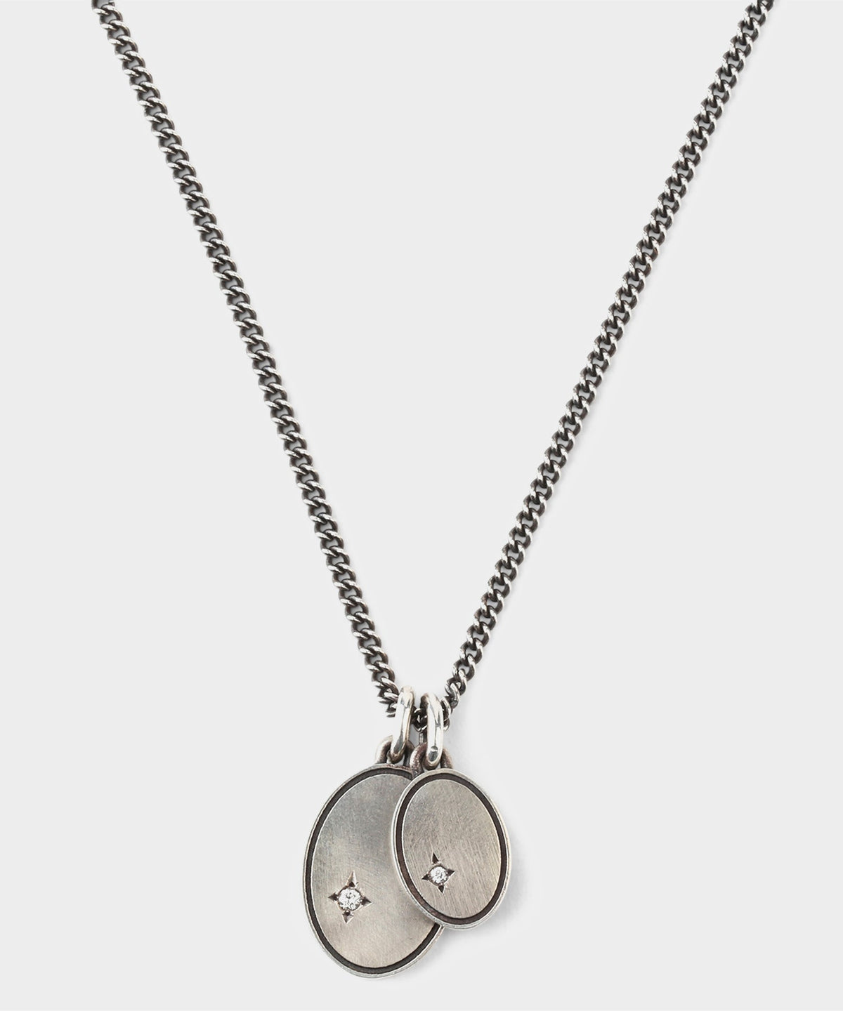 Maor The Gudo Oval Necklace Silver with White Diamonds - Silver