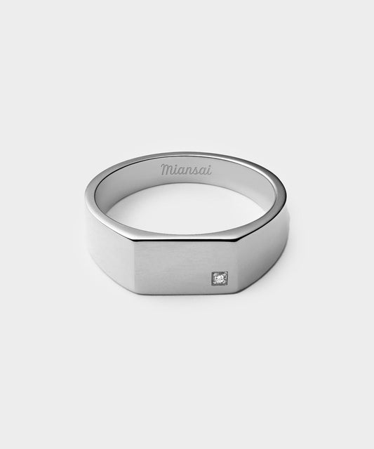 Miansai Sterling Silver Geo Signet Diamond Ring Diamond - Silver