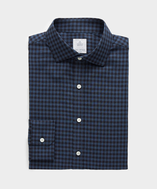 Slim Fit Flannel Spread Collar Dress Shirt - Navy