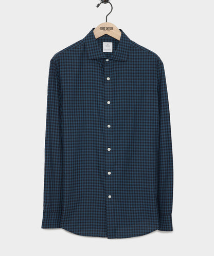 Slim Fit Flannel Spread Collar Dress Shirt - Navy