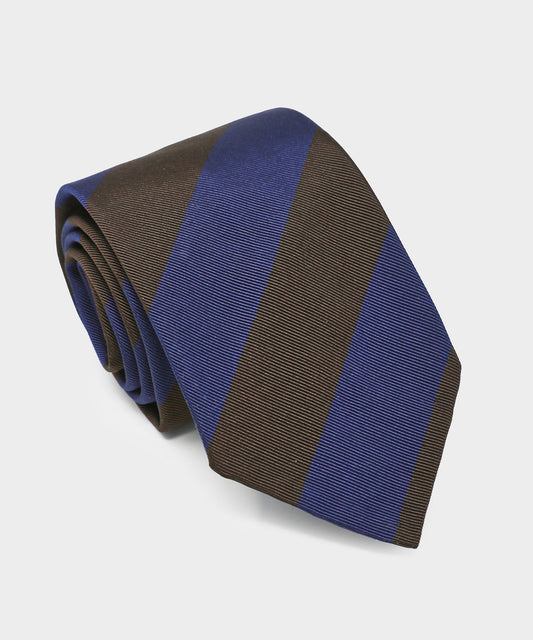 Navy Olive Block Stripe Tie - Navy