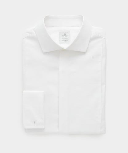 Italian Cotton Pique Bib Front Tuxedo Shirt - White