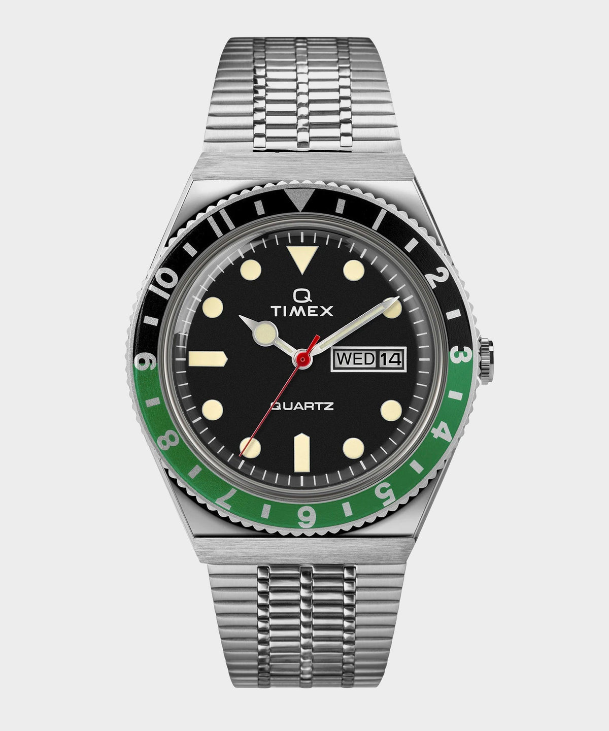 Q Timex Reissue Black Dial with Black/Green Bezel Bracelet Watch - Black