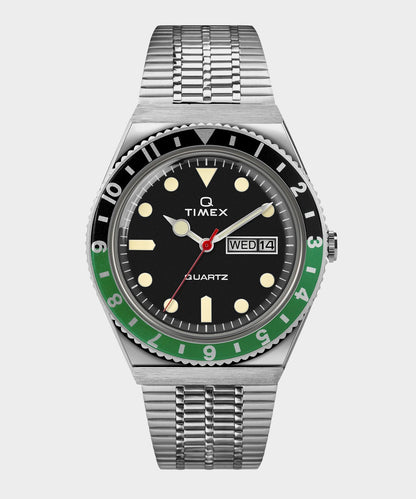 Q Timex Reissue Black Dial with Black/Green Bezel Bracelet Watch - Black