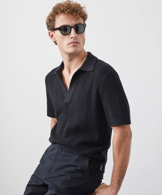 Relaxed Cotton-Hemp Sweater Polo - Black