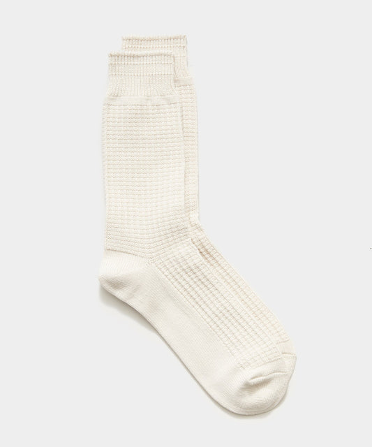 RoToTo Cotton Waffle Crew Socks - Ivory