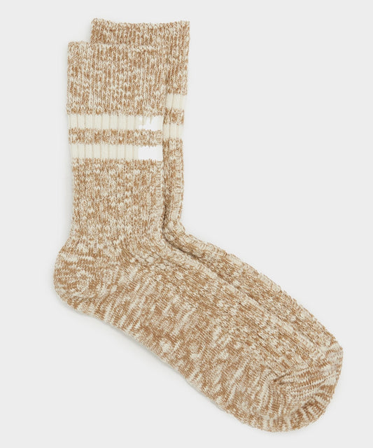 RoToTo Two Stripe Cotton Slub Sock - Coffee Bean