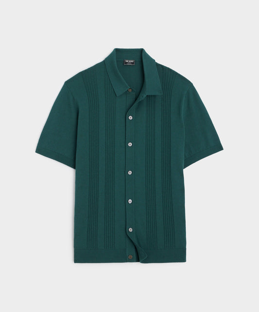 Silk-Cotton Ribbed Full-Placket Sweater Polo - Atlantis