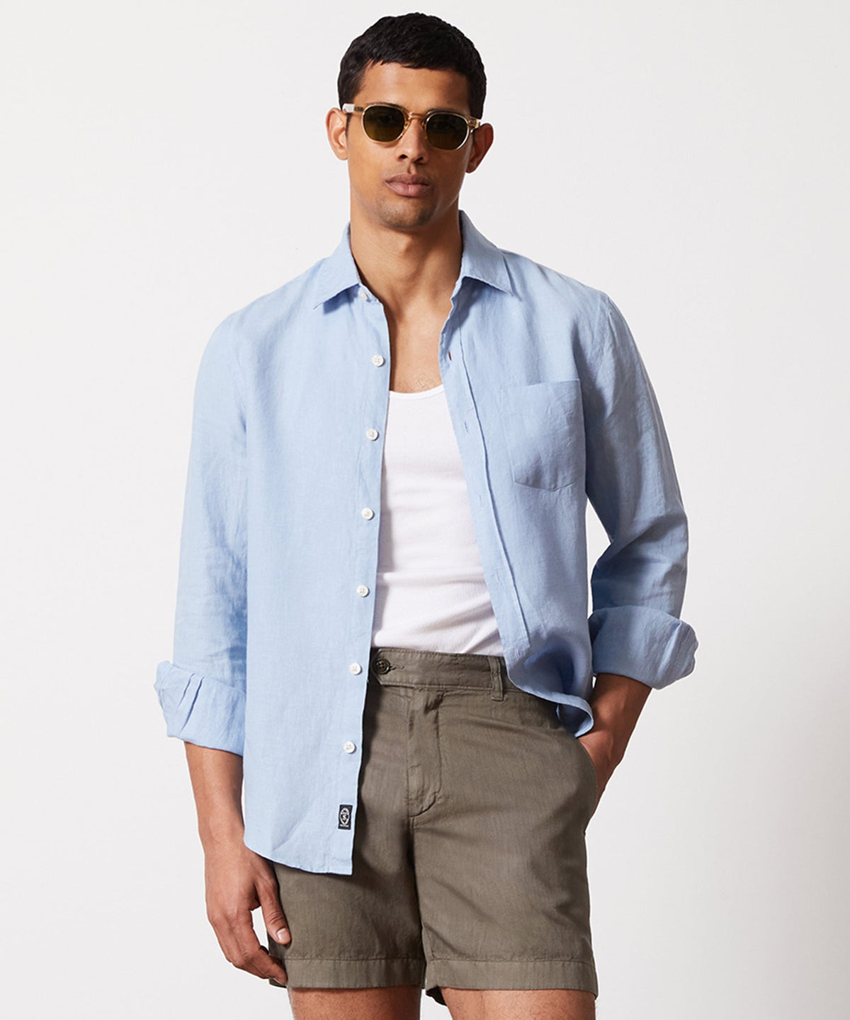 Sea Soft Irish Linen Point Collar Shirt - Blue Tide