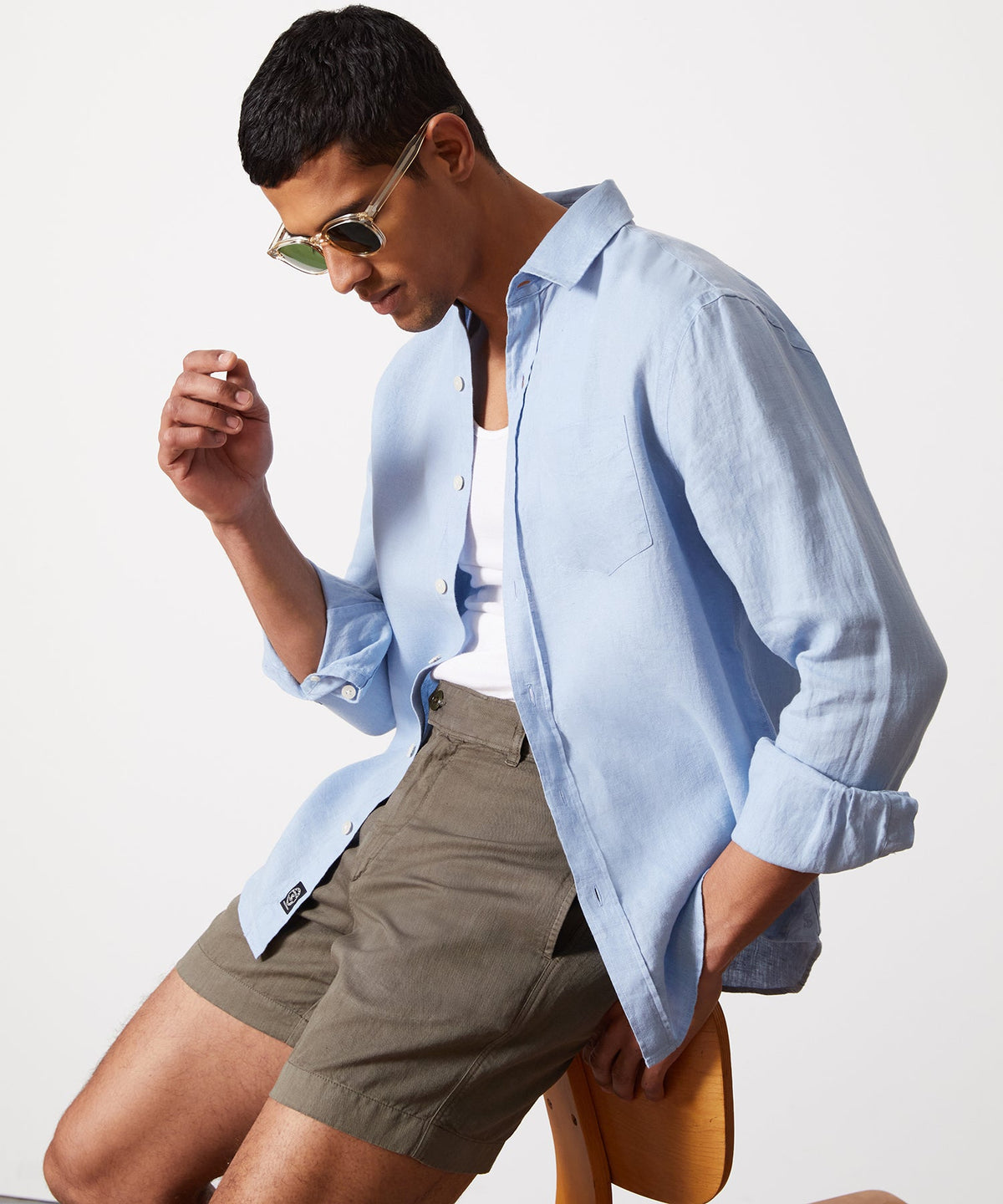Sea Soft Irish Linen Point Collar Shirt - Blue Tide
