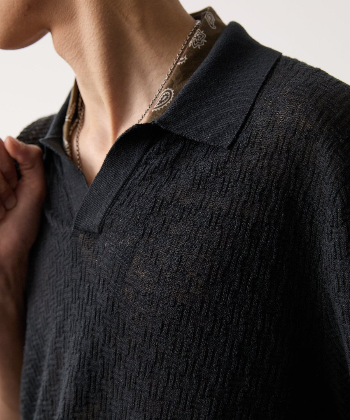 Textured Linen Montauk Sweater Polo - Black