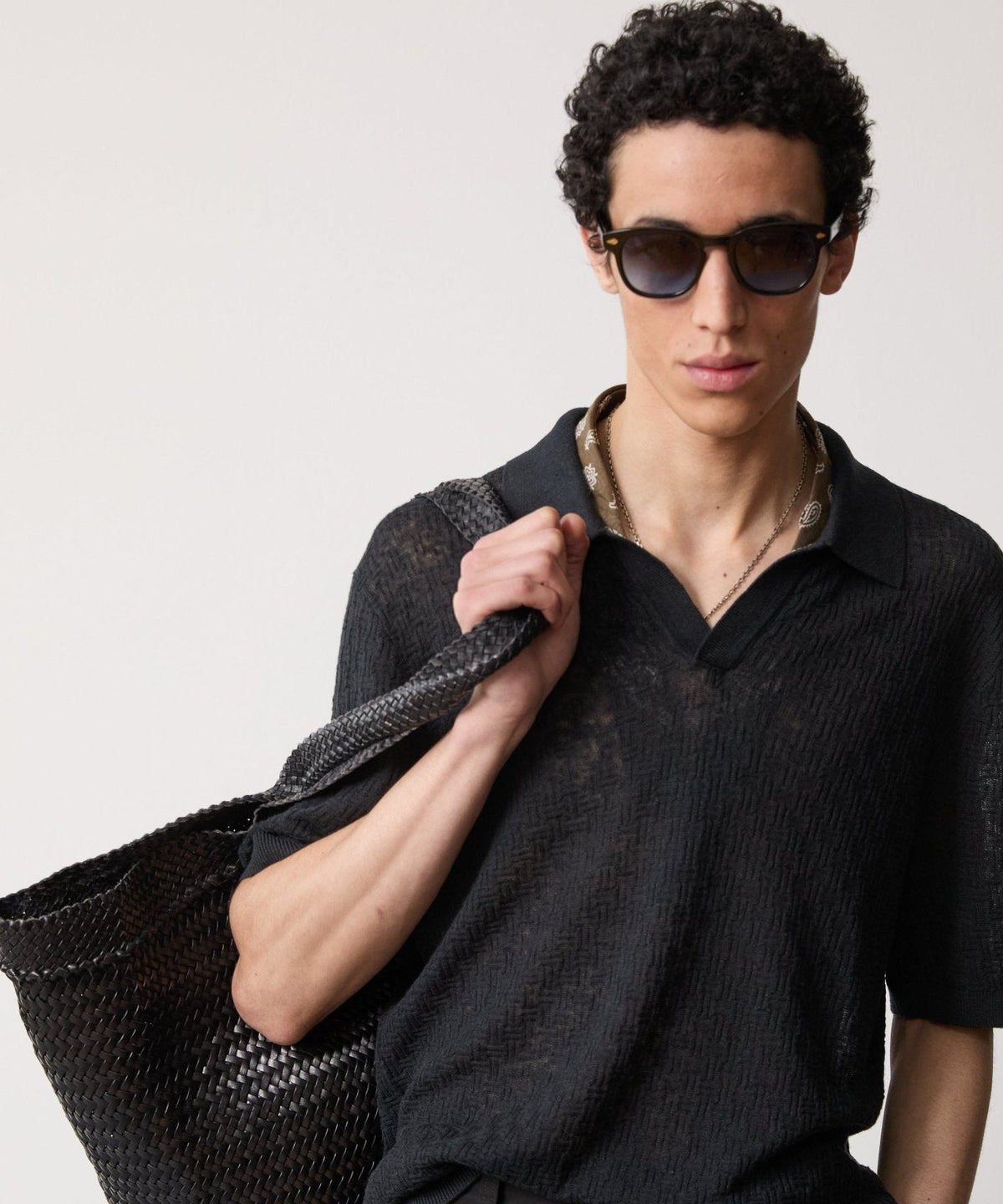 Textured Linen Montauk Sweater Polo - Black