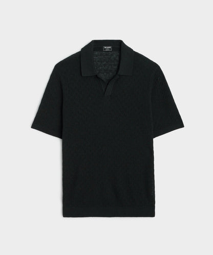 Textured Linen Montauk Sweater Polo - Black