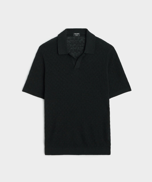 Textured Linen Montauk Sweater Polo - Black