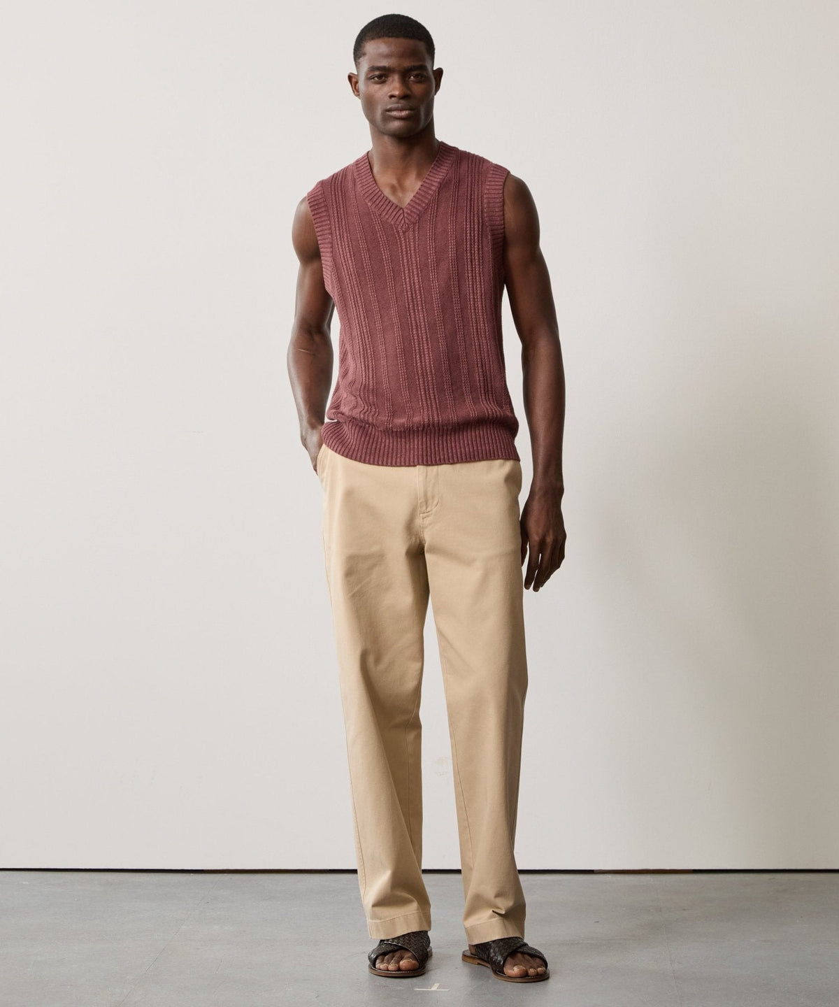 Textured Stitch Vest - Burgundy