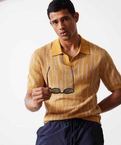 Textured Silk-Cotton Montauk Sweater Polo - Lemon