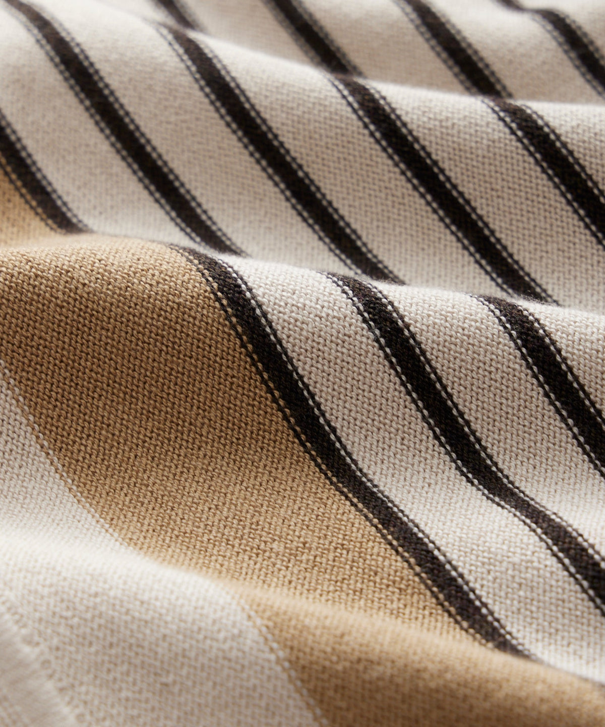 Silk-Cotton Striped Full-Placket Sweater Polo - Bisque